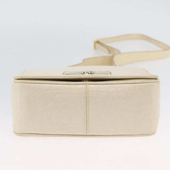 Salvatore Ferragamo Gancini Shoulder Bag Embossed leather White Gold Auth BSZ079