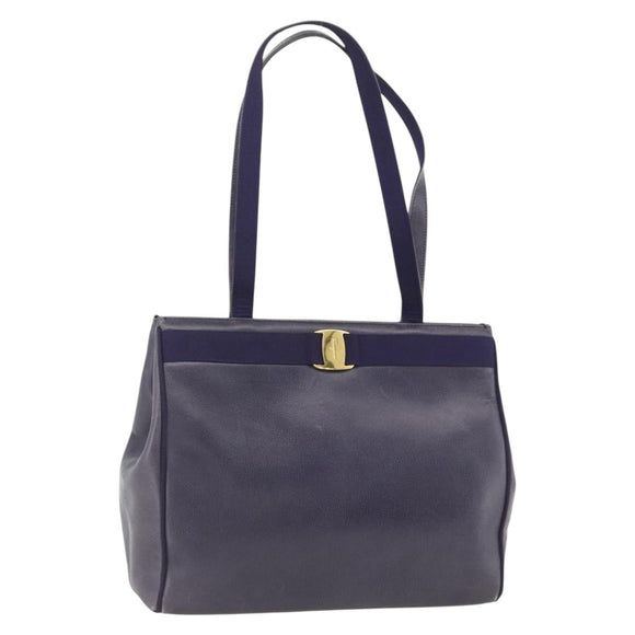 Salvatore Ferragamo Vala Tote Bag Leather Purple Gold Auth BSZ080