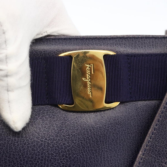 Salvatore Ferragamo Vala Tote Bag Leather Purple Gold Auth BSZ080