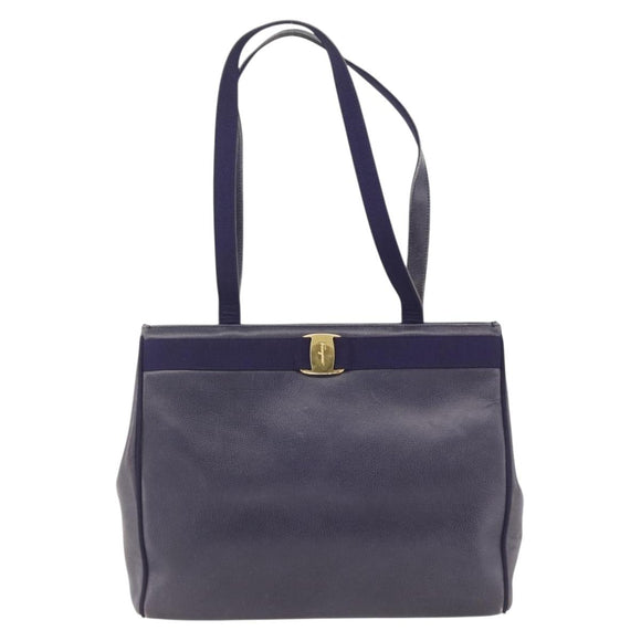 Salvatore Ferragamo Vala Tote Bag Leather Purple Gold Auth BSZ080
