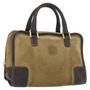 LOEWE Anagram Americana 28 Hand Bag Suede Leather Beige Gold Auth BSZ081-1