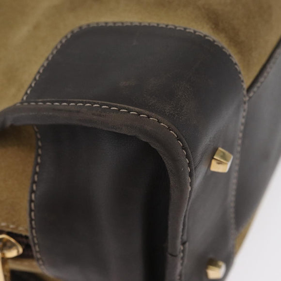 LOEWE Anagram Americana 28 Hand Bag Suede Leather Beige Gold Auth BSZ081