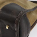 LOEWE Anagram Americana 28 Hand Bag Suede Leather Beige Gold Auth BSZ081-14