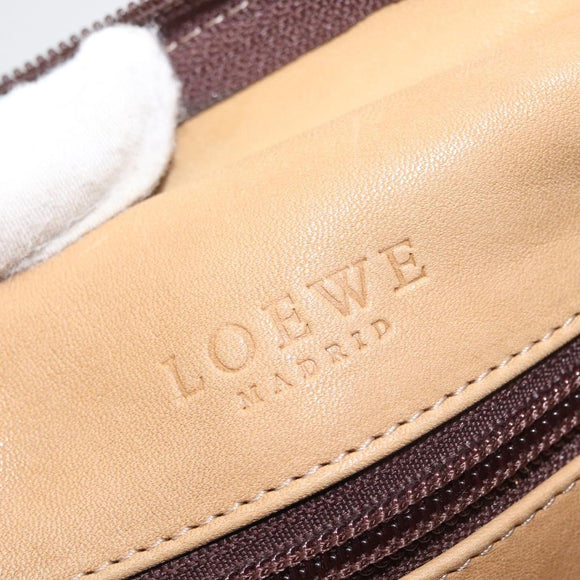 LOEWE Anagram Americana 28 Hand Bag Suede Leather Beige Gold Auth BSZ081