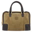 LOEWE Anagram Americana 28 Hand Bag Suede Leather Beige Gold Auth BSZ081-13