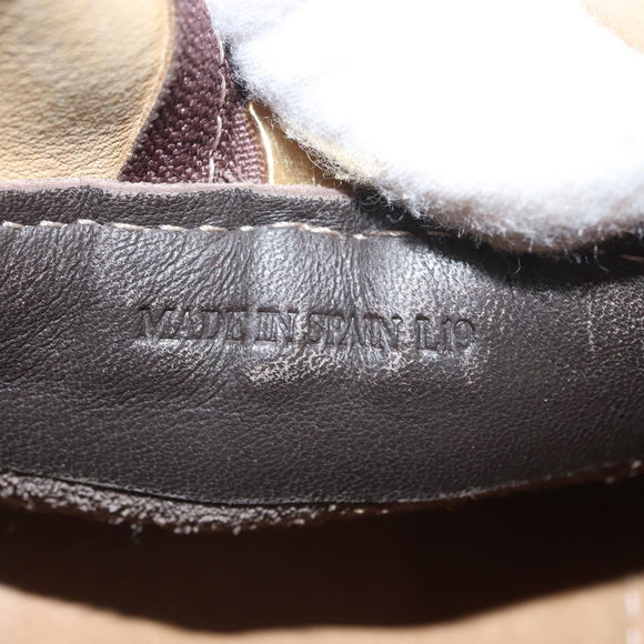 LOEWE Anagram Americana 28 Hand Bag Suede Leather Beige Gold Auth BSZ081