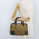 LOEWE Anagram Americana 28 Hand Bag Suede Leather Beige Gold Auth BSZ081-23