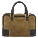 LOEWE Anagram Americana 28 Hand Bag Suede Leather Beige Gold Auth BSZ081-2