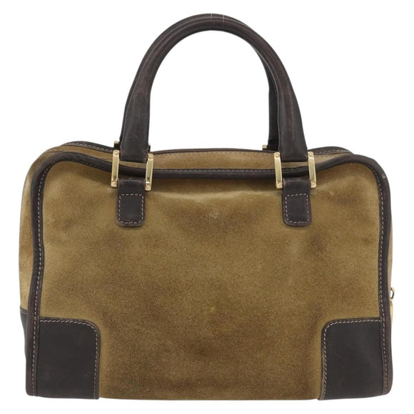 LOEWE Anagram Americana 28 Hand Bag Suede Leather Beige Gold Auth BSZ081