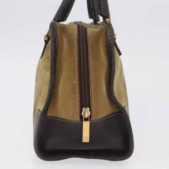 LOEWE Anagram Americana 28 Hand Bag Suede Leather Beige Gold Auth BSZ081