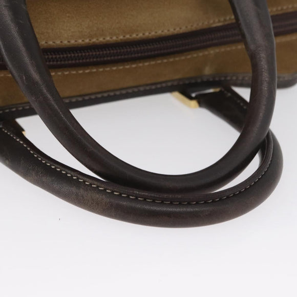 LOEWE Anagram Americana 28 Hand Bag Suede Leather Beige Gold Auth BSZ081