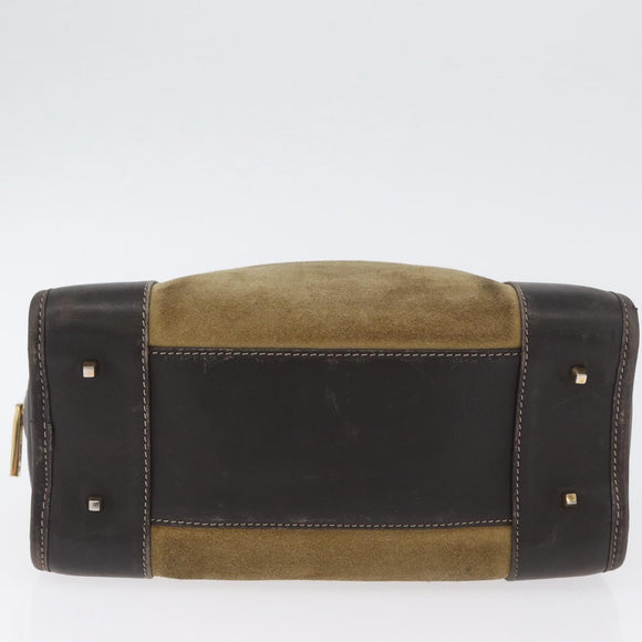 LOEWE Anagram Americana 28 Hand Bag Suede Leather Beige Gold Auth BSZ081