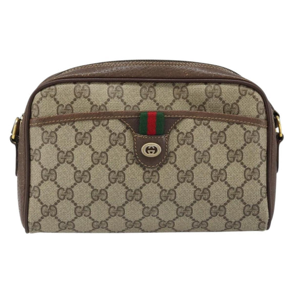 GUCCI GG Supreme Web Sherry Line Bag PVC Beige Gold 116 02 089 Auth BSZ082