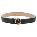 GUCCI Belt Leather 39"" Black Gold 245884 214351 85 34 Auth BSZ094-1