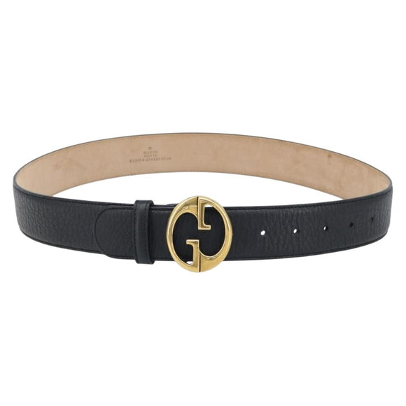 GUCCI Belt Leather 39"" Black Gold 245884 214351 85 34 Auth BSZ094
