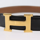HERMES Constance Reversible Belt Leather 30.7"" Black Auth BSZ096-5