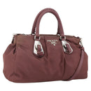 PRADA Hand Bag Nylon 2way Bordeaux Silver Auth BSZ102A-1