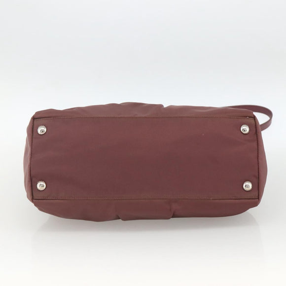 PRADA Hand Bag Nylon 2way Bordeaux Silver Auth BSZ102A