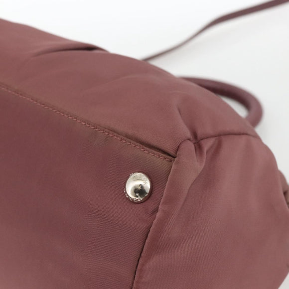 PRADA Hand Bag Nylon 2way Bordeaux Silver Auth BSZ102A
