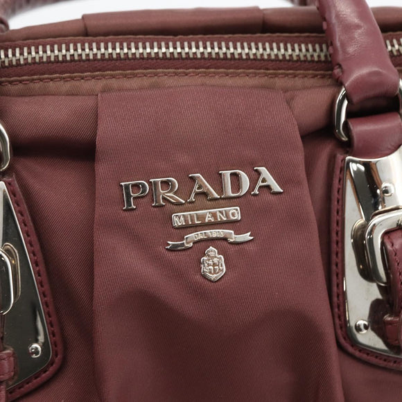 PRADA Hand Bag Nylon 2way Bordeaux Silver Auth BSZ102A