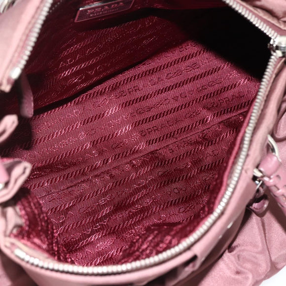 PRADA Hand Bag Nylon 2way Bordeaux Silver Auth BSZ102A