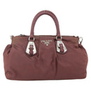PRADA Hand Bag Nylon 2way Bordeaux Silver Auth BSZ102A-13