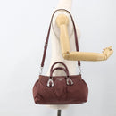 PRADA Hand Bag Nylon 2way Bordeaux Silver Auth BSZ102A-25