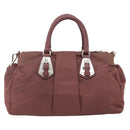 PRADA Hand Bag Nylon 2way Bordeaux Silver Auth BSZ102A-2