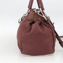 PRADA Hand Bag Nylon 2way Bordeaux Silver Auth BSZ102A-3