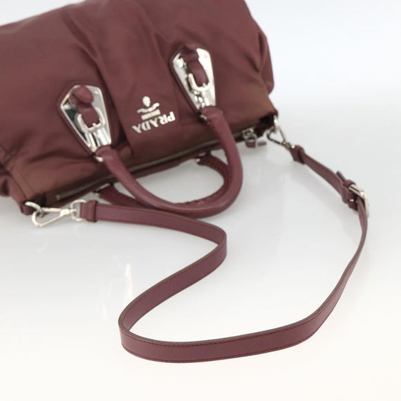 PRADA Hand Bag Nylon 2way Bordeaux Silver Auth BSZ102A