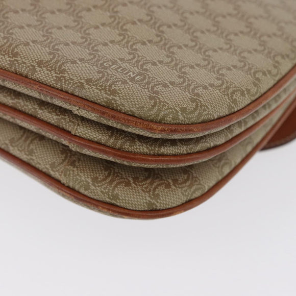 CELINE Macadam Canvas Shoulder Bag PVC Beige Gold Auth BSZ103