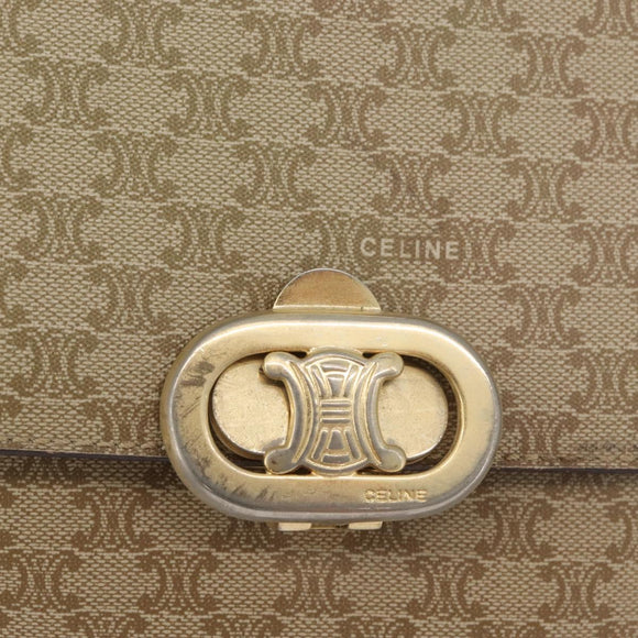 CELINE Macadam Canvas Shoulder Bag PVC Beige Gold Auth BSZ103