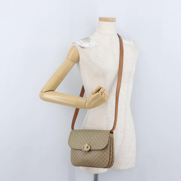 CELINE Macadam Canvas Shoulder Bag PVC Beige Gold Auth BSZ103