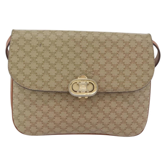 CELINE Macadam Canvas Shoulder Bag PVC Beige Gold Auth BSZ103