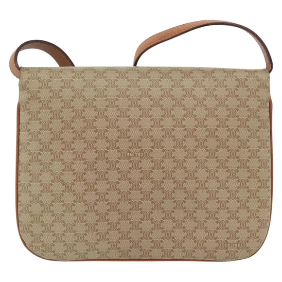 CELINE Macadam Canvas Shoulder Bag PVC Beige Gold Auth BSZ103