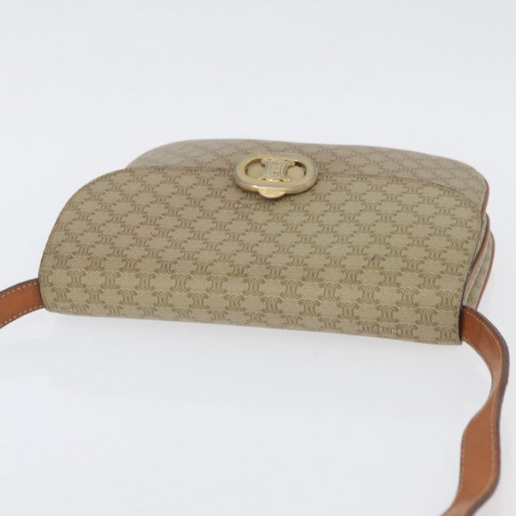 CELINE Macadam Canvas Shoulder Bag PVC Beige Gold Auth BSZ103
