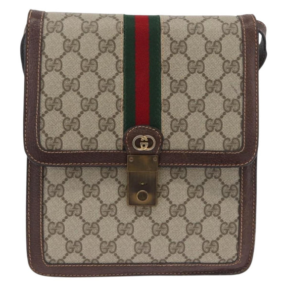 GUCCI GG Supreme Web Sherry Line Bag PVC Beige Gold 89 02 077 Auth BSZ106