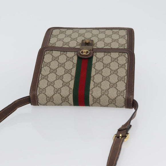GUCCI GG Supreme Web Sherry Line Bag PVC Beige Gold 89 02 077 Auth BSZ106