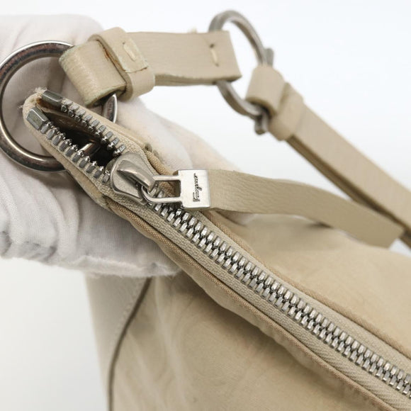 Salvatore Ferragamo Shoulder Bag Canvas Beige Silver Auth BSZ107