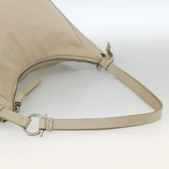 Salvatore Ferragamo Shoulder Bag Canvas Beige Silver Auth BSZ107