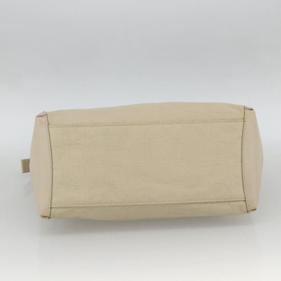 Salvatore Ferragamo Shoulder Bag Canvas Beige Silver Auth BSZ107