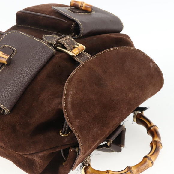 GUCCI Bamboo Backpack Leather Brown Gold 003 2058 0016 Auth BSZ111