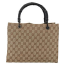 GUCCI GG Canvas Bamboo Hand Bag Nylon Beige Silver 002 1016 Auth BSZ113-2