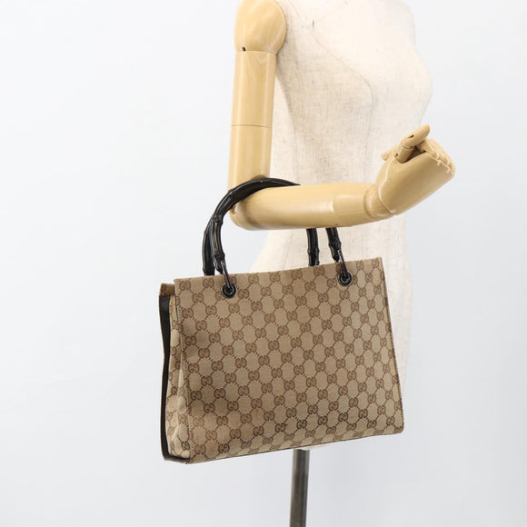 GUCCI GG Canvas Bamboo Hand Bag Nylon Beige Silver 002 1016 Auth BSZ113