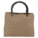 GUCCI GG Canvas Bamboo Hand Bag Nylon Beige Silver 002 1016 Auth BSZ113-3