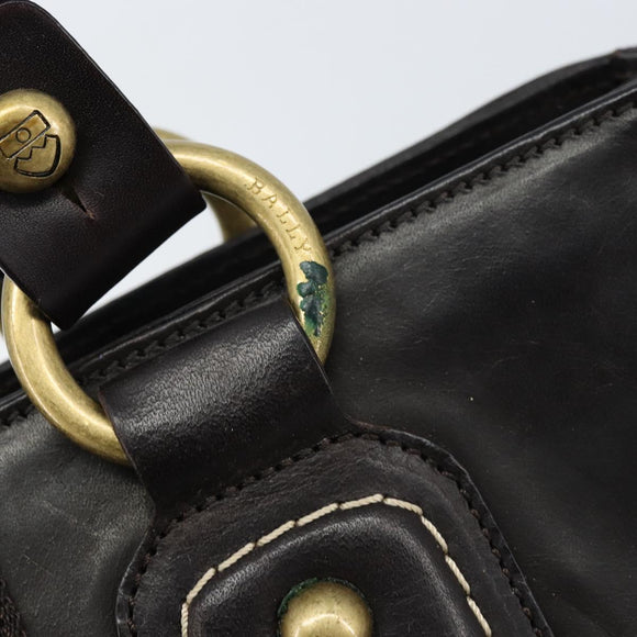 BALLY Hand Bag Leather Brown Gold Auth BSZ117