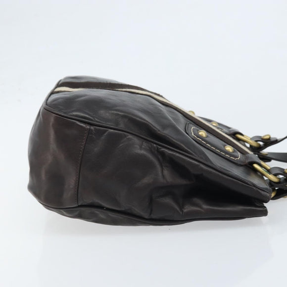 BALLY Hand Bag Leather Brown Gold Auth BSZ117