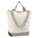 CHANEL Tote Bag Nylon White Silver CC Auth BSZ118-1