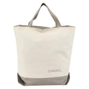 CHANEL Tote Bag Nylon White Silver CC Auth BSZ118-13