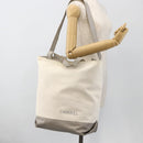 CHANEL Tote Bag Nylon White Silver CC Auth BSZ118-28